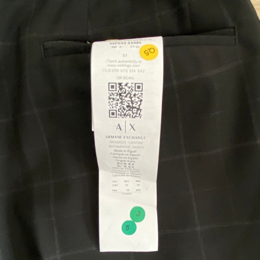 Armani Exchange Pants Men's 32x31 Slim Fit Suit Pant Wool Black Window Pane NEW - Picture 10 of 13